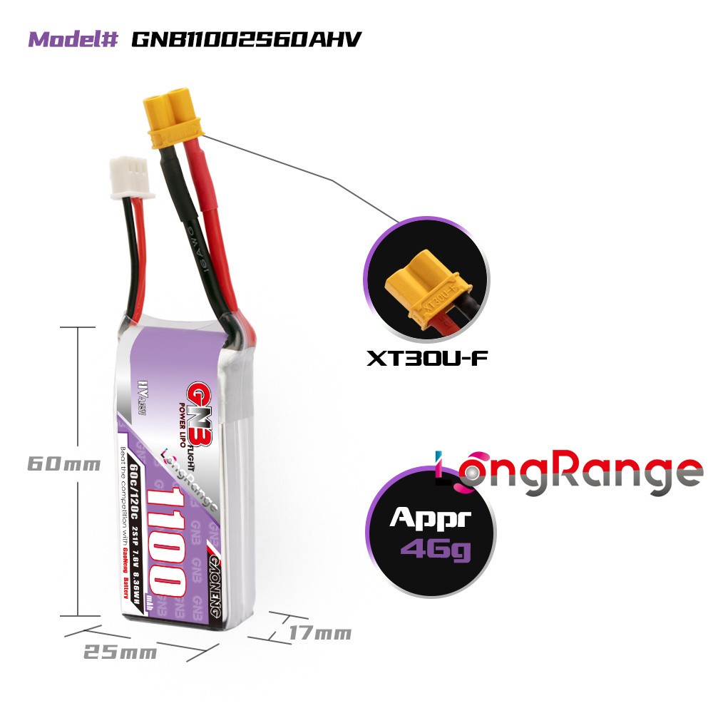 GNB 1100mAh 2S 3S 4S 6S 60C/12 - Lipo Battery 4S 评论和价格