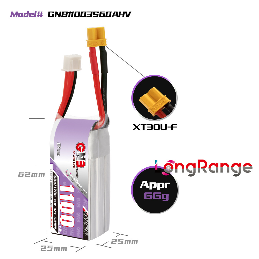 GNB 1100mAh 2S 3S 4S 6S 60C/12 - Lipo Battery 4S 评论和价格